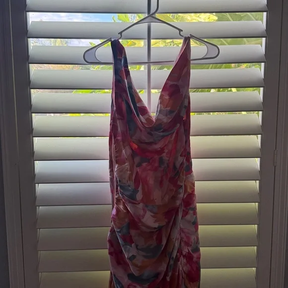 Floral Maxi Dress with Draped Neckline - Picture 2 of 4